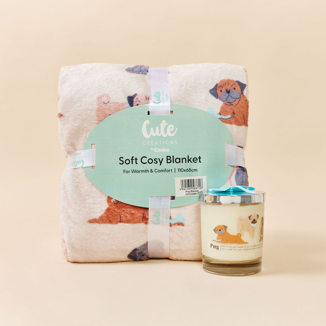 PUG Relax & Paws Blanket & Candle Gift Set