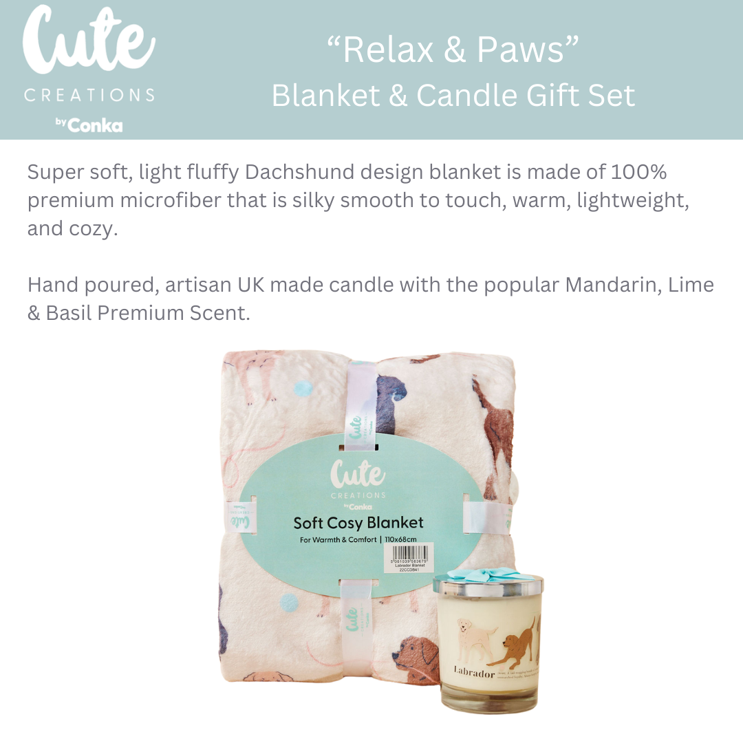 Labrador 'Relax & Paws' Blanket & Candle Gift Set