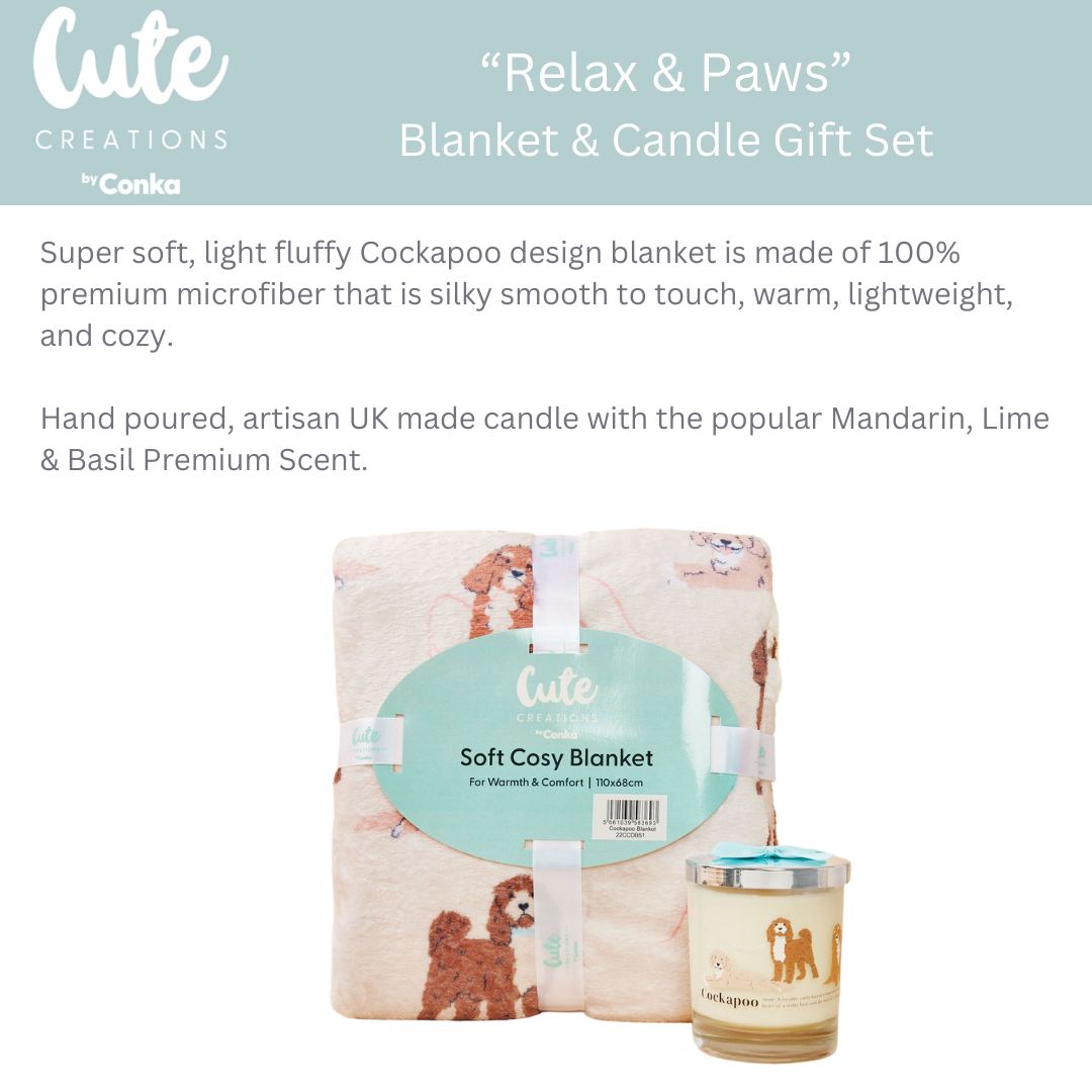 Cockapoo 'Relax & Paws' Blanket & Candle Gift Set