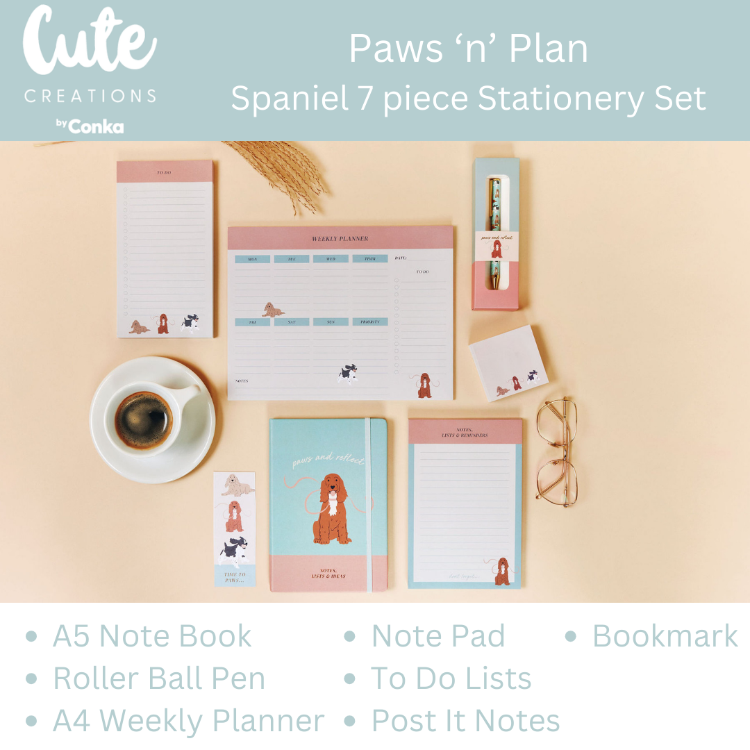 Paws 'n' Plan Spaniel Dog Lovers 7 Piece Stationery Gift Set