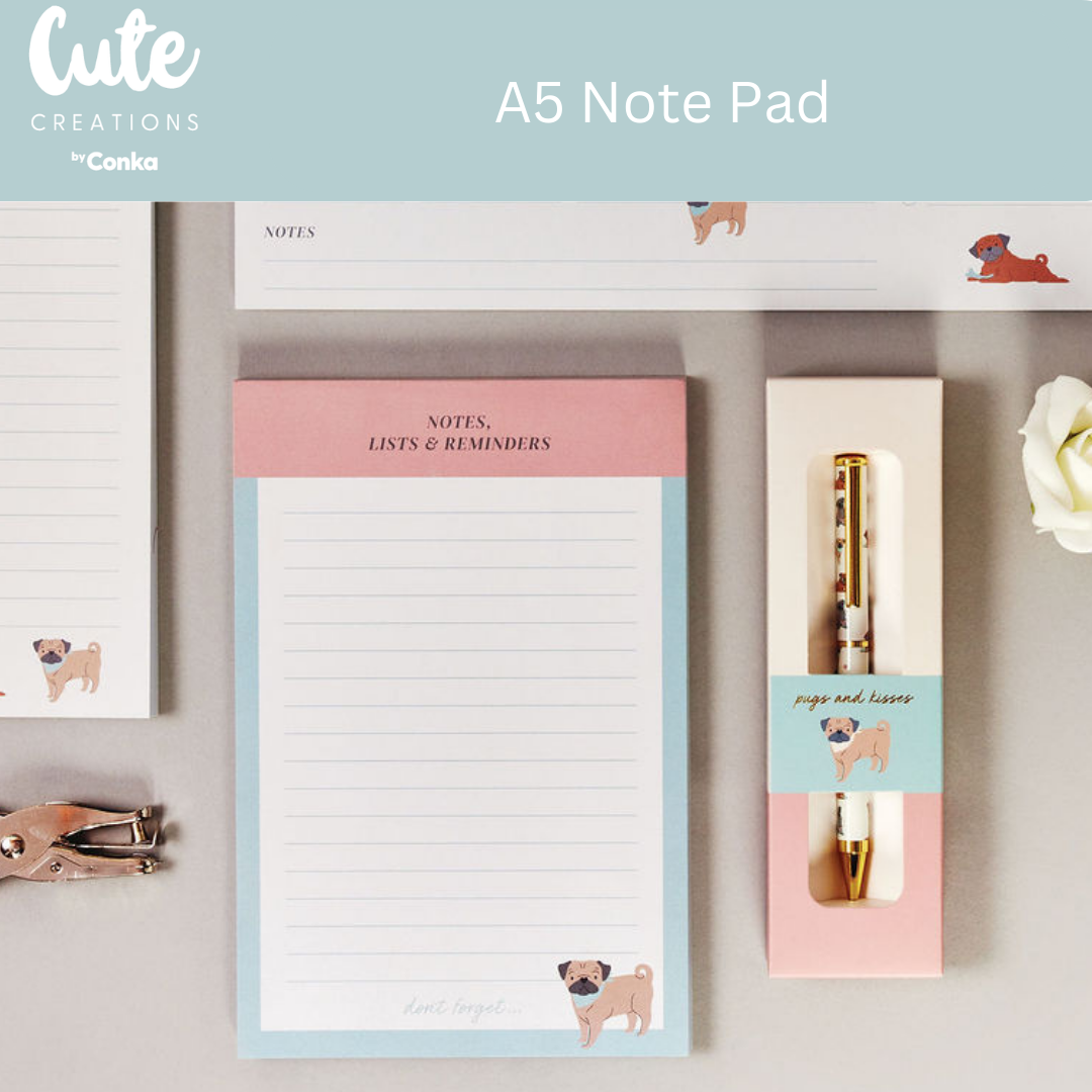 Paws 'n' Plan PUG Design 7 Piece Stationery Gift Set
