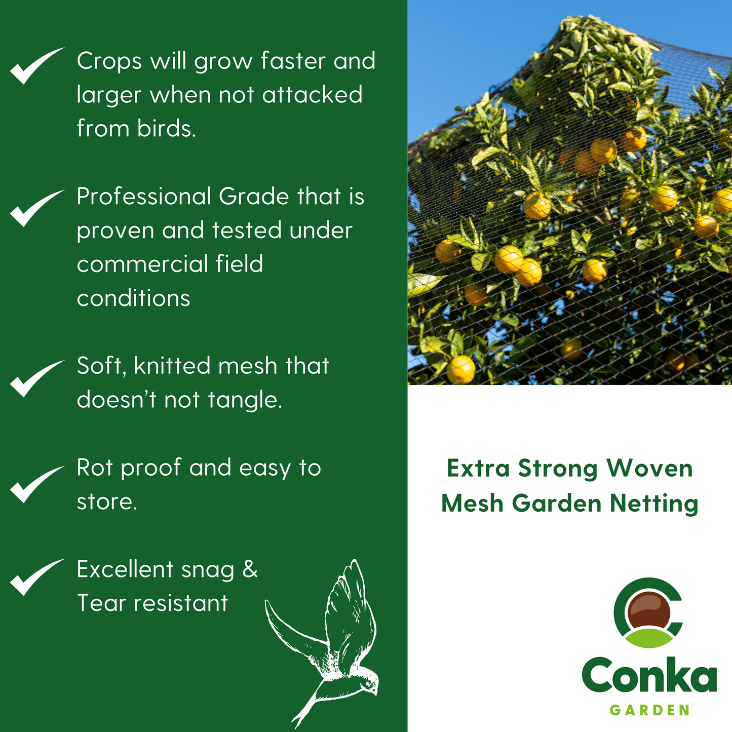 Extra Strong Woven Mesh Garden Netting. Heavy Duty Anti Bird Pond Fruit, Pea Plant Protection. Professional Grade. Various Sizes.