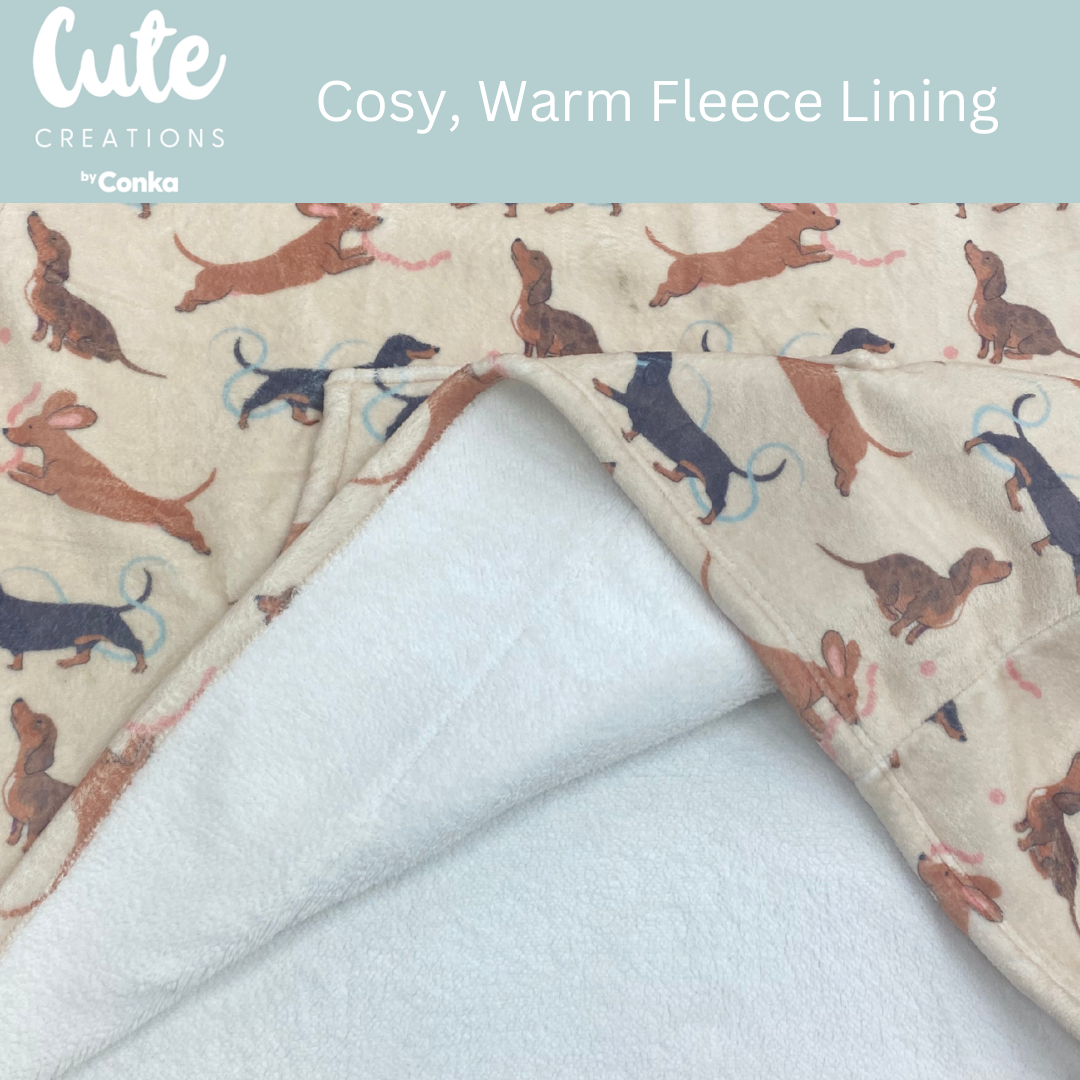 Luxury Dachshund Sausage Dog Print Oversized Sherpa Hoodie Blanket