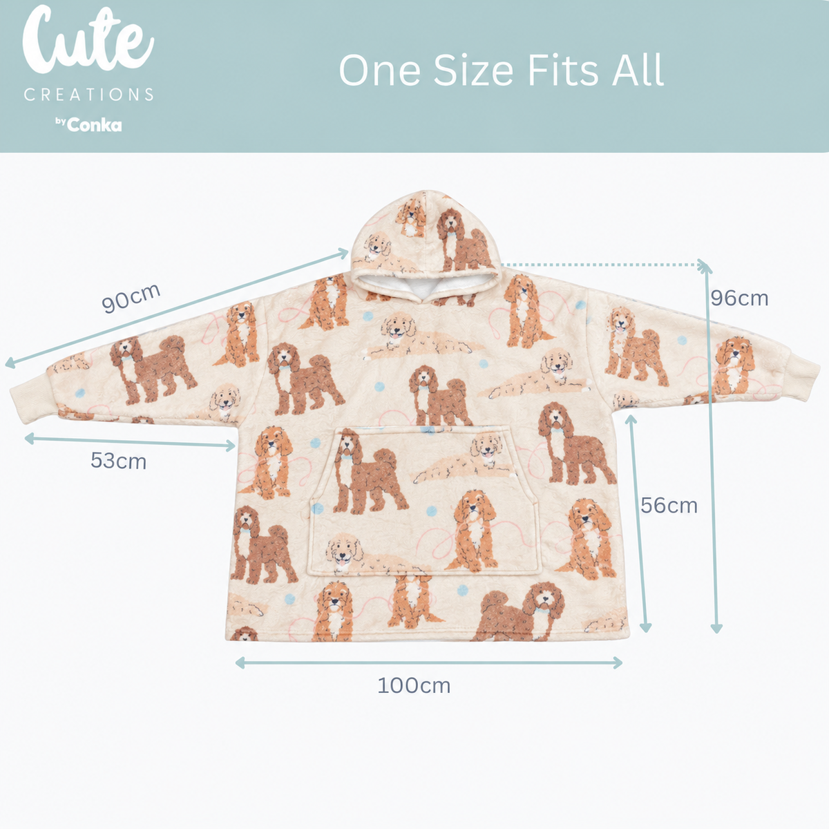 Luxury Cockapoo Print Oversized Sherpa Hoodie Blanket