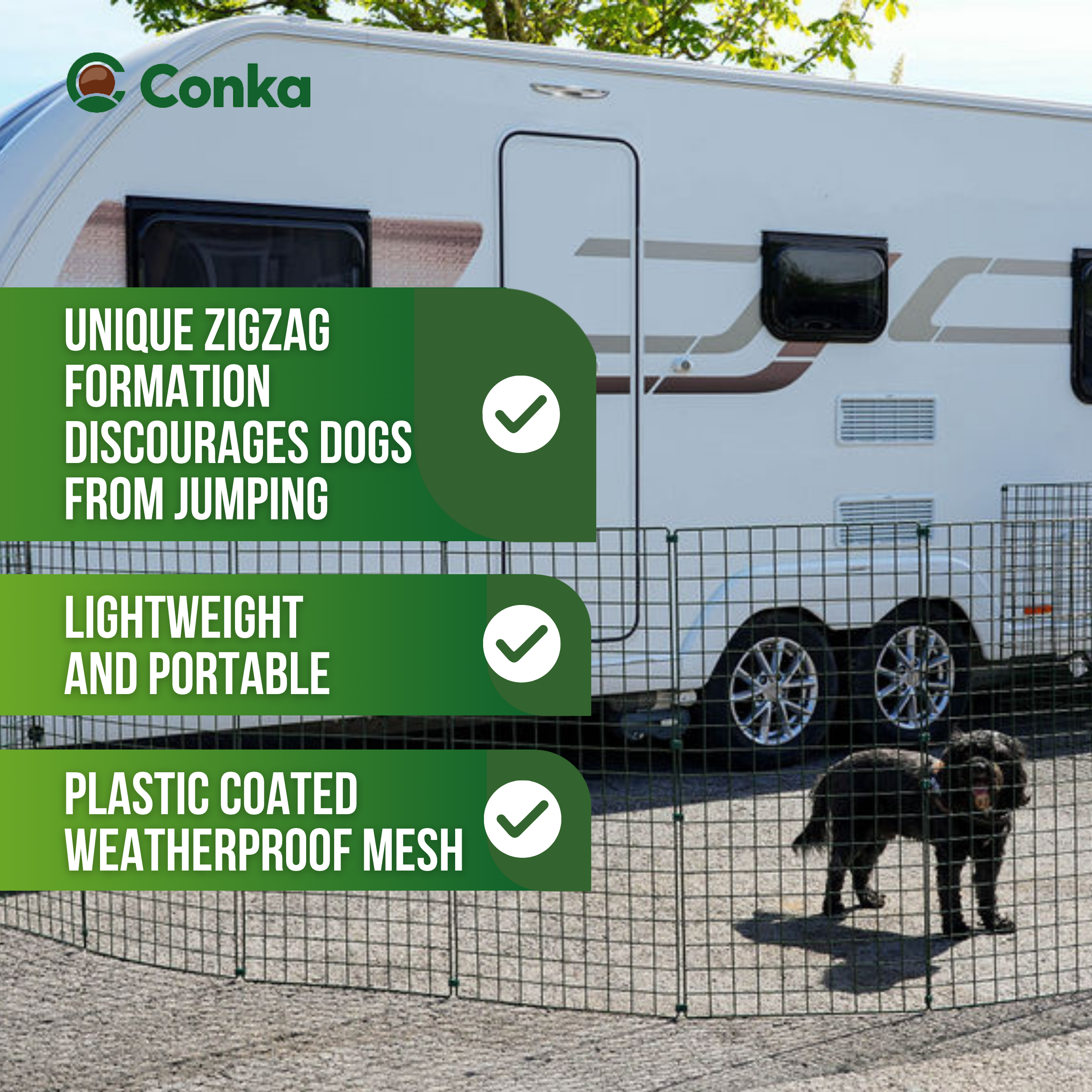 60cm High - 50mm Mesh - Caravan, Motorhome, Tent, Pitch Dog Fencing