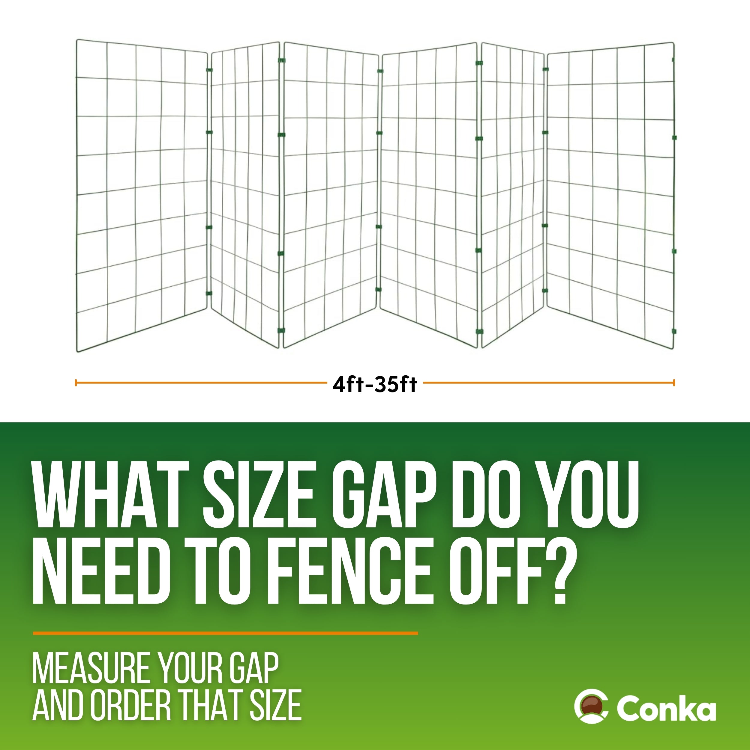 Fence panel with measurement guide and Conka branding