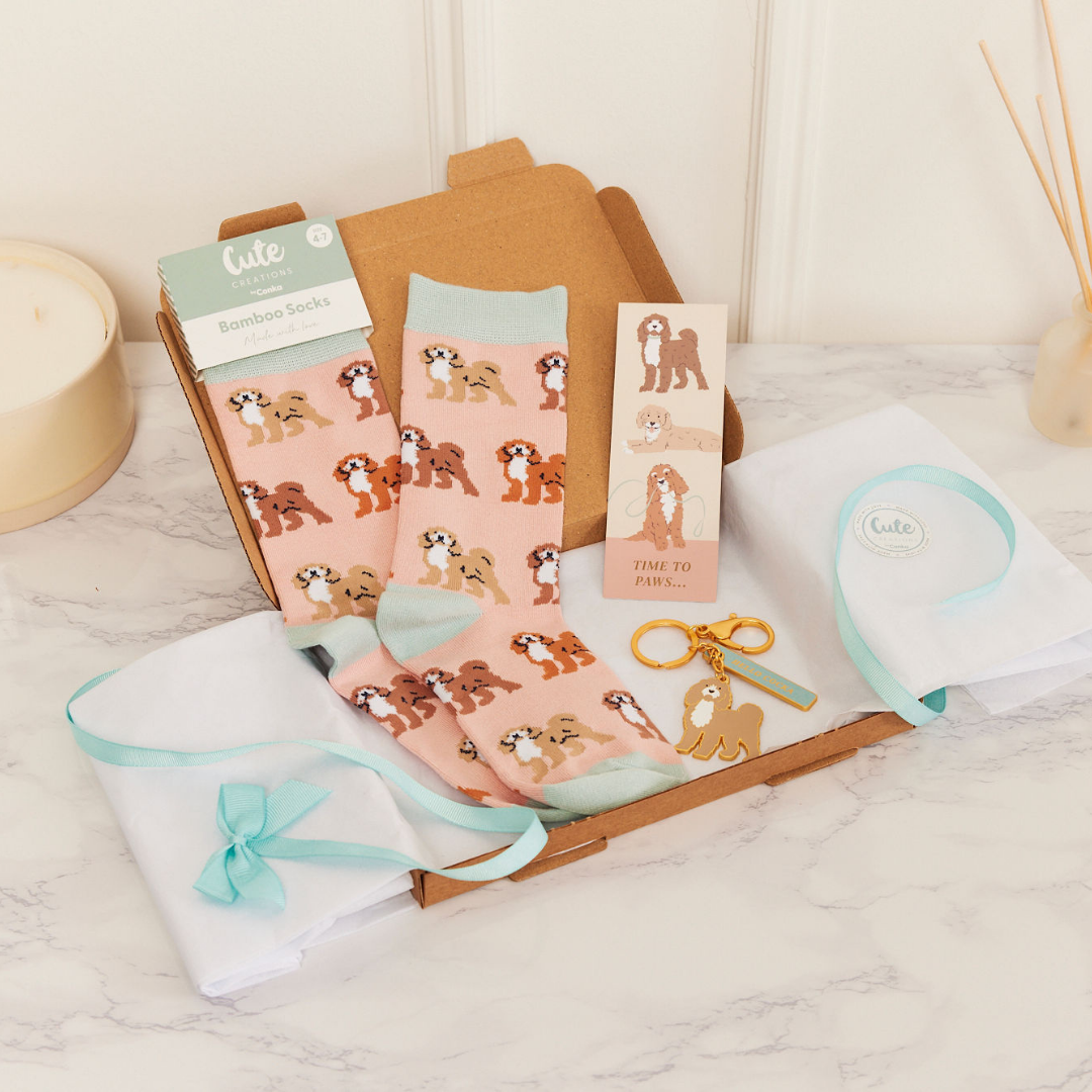 Cockapoo Toes & Trinkets Gift Set - Socks, Bookmark & Keyring