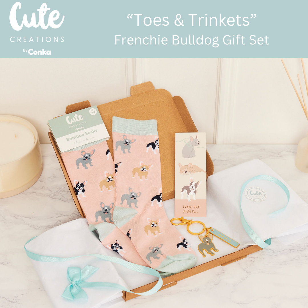 French Bulldog Toes & Trinkets Gift Set - Socks, Bookmark & Keyring
