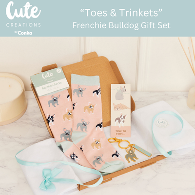 French Bulldog Toes & Trinkets Gift Set - Socks, Bookmark & Keyring