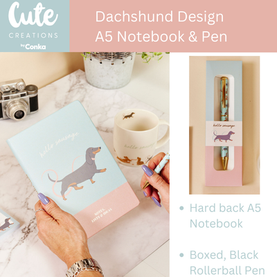 Dachshund Jot 'n' Journal Gift Set - Notebook, Pen, Sticky Notes, Bookmark