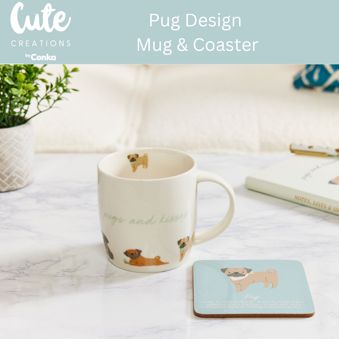 Pug 'Brew & Do' Gift Set - Mug, Coaster, To Do List, Bookmark & Pen