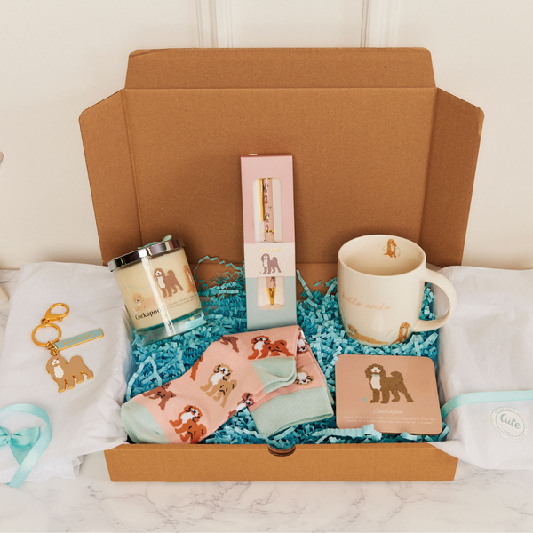 Cockapoo 'Warm Soles & Goals' Gift Set - Socks, Large Candle, Coaster, Mug, Pen, Keyring