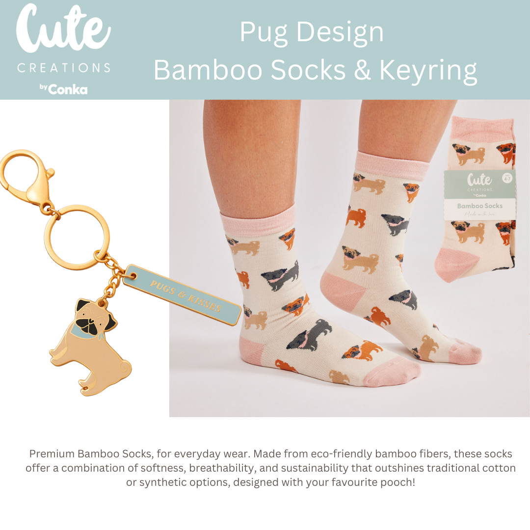 Pug 'Warm Soles & Goals' Gift Set - Socks, Large Candle, Coaster, Mug, Pen, Keyring