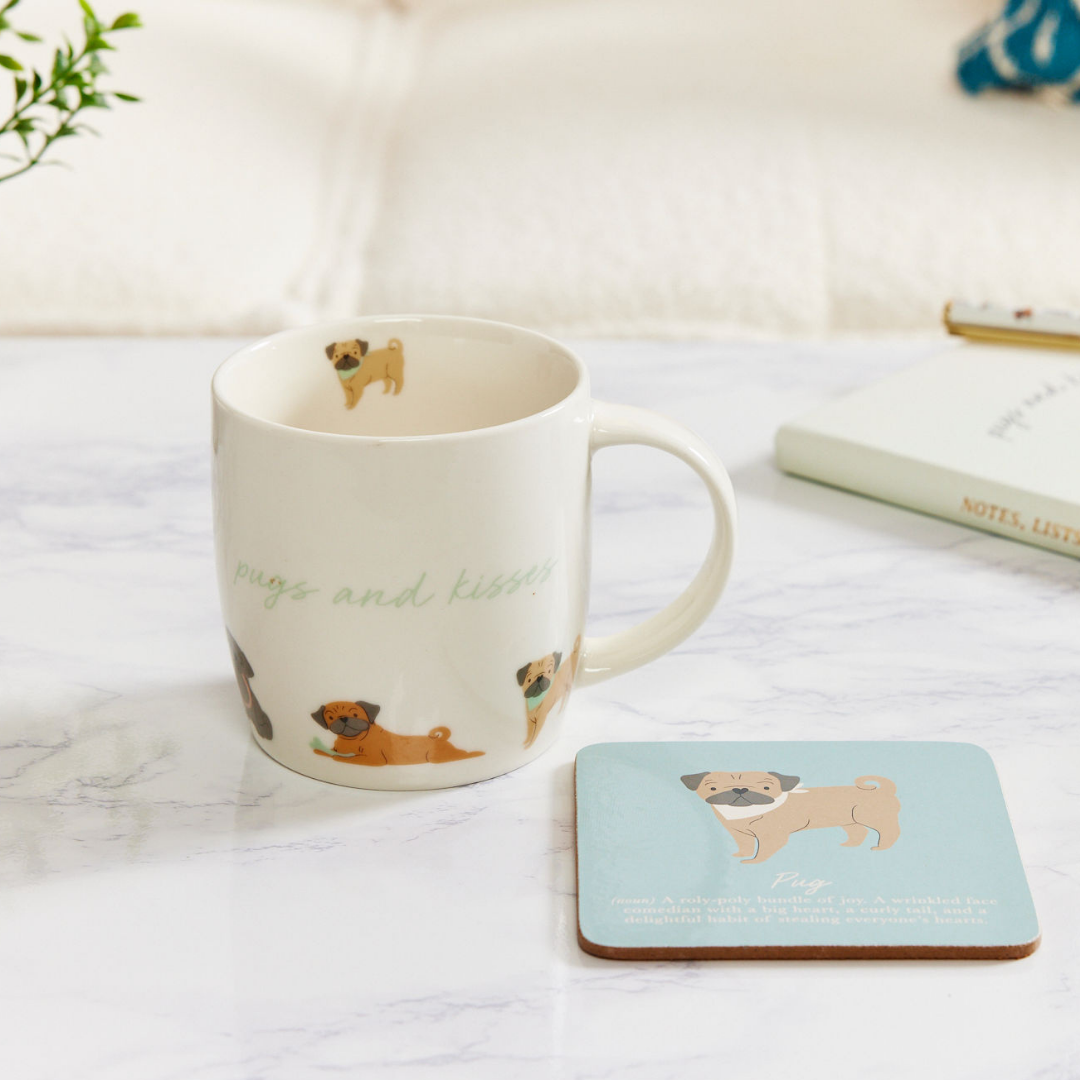 Pug 'Mindful Moments' Gift Set - Mug, Coaster, Notebook & Pen