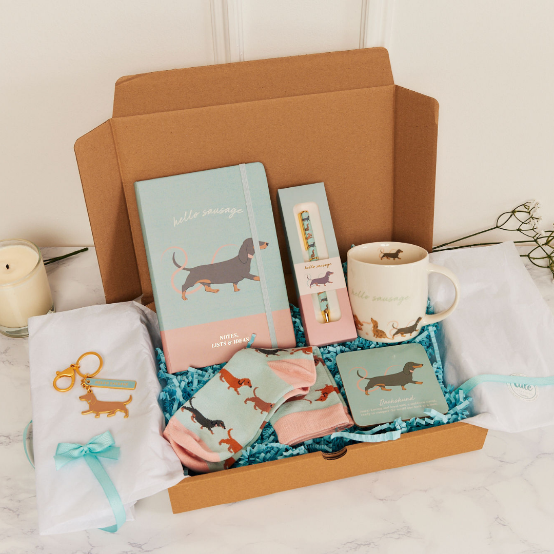 Dachshund Gift Set For Dog Lovers - "Sips, Snuggles & Scribbles"