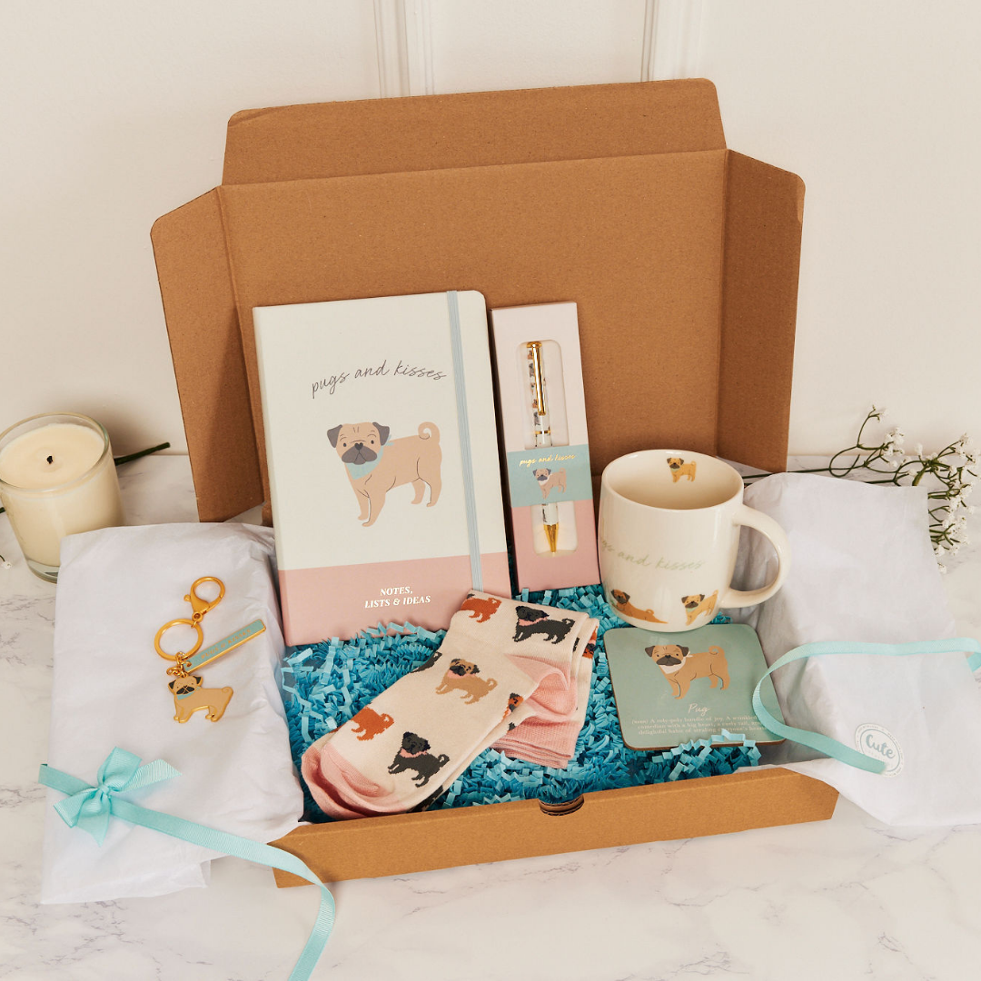 Pug Gift Set For Dog Lovers - "Sips, Snuggles & Scribbles"