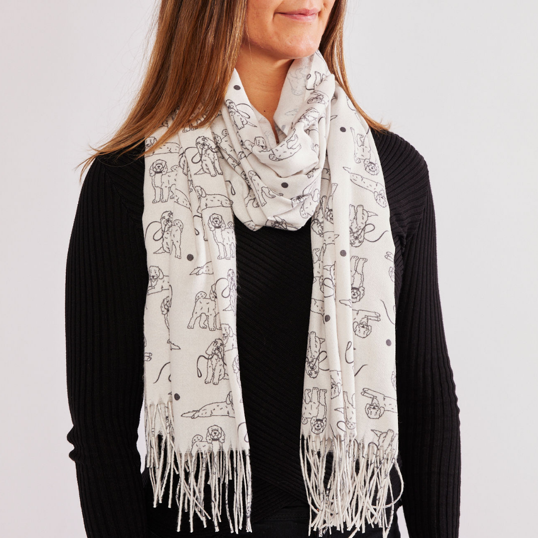 Scarf with a cockapoo design