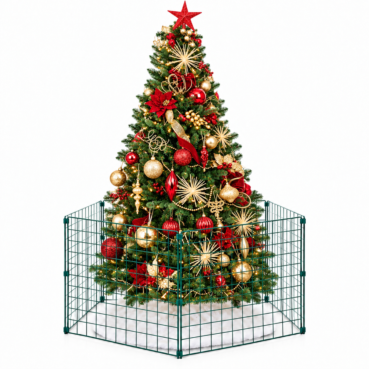 Christmas Tree Fence for Dogs & Cats – Freestanding Pet Guard & Present Protector
