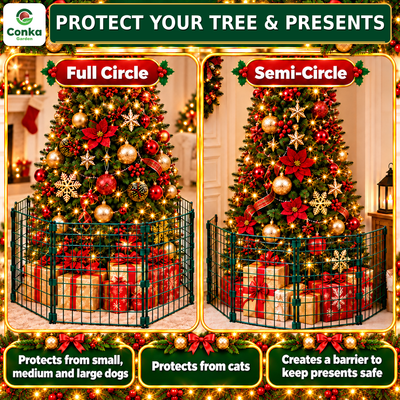Christmas Tree Fence for Dogs & Cats – Freestanding Pet Guard & Present Protector