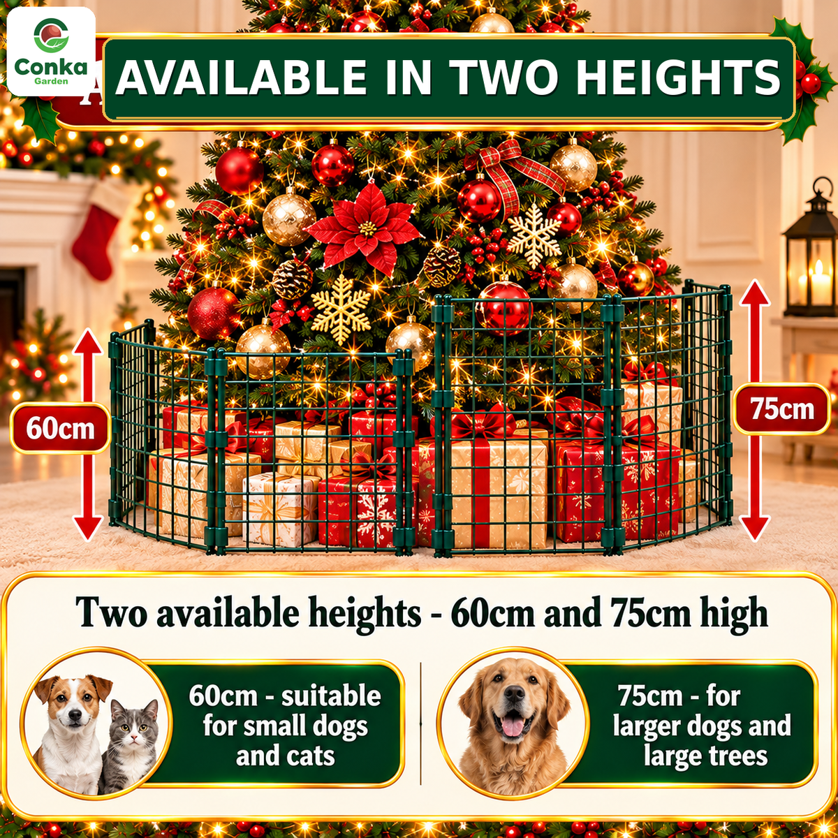 Christmas Tree Fence for Dogs & Cats – Freestanding Pet Guard & Present Protector