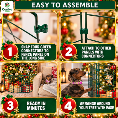Christmas Tree Fence for Dogs & Cats – Freestanding Pet Guard & Present Protector