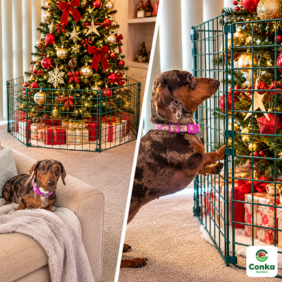 Christmas Tree Fence for Dogs & Cats – Freestanding Pet Guard & Present Protector