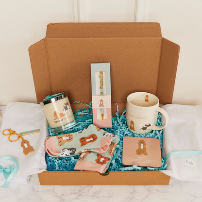 Spaniel 'Warm Soles & Goals' Gift Set - Socks, Large Candle, Coaster, Mug, Pen, Keyring