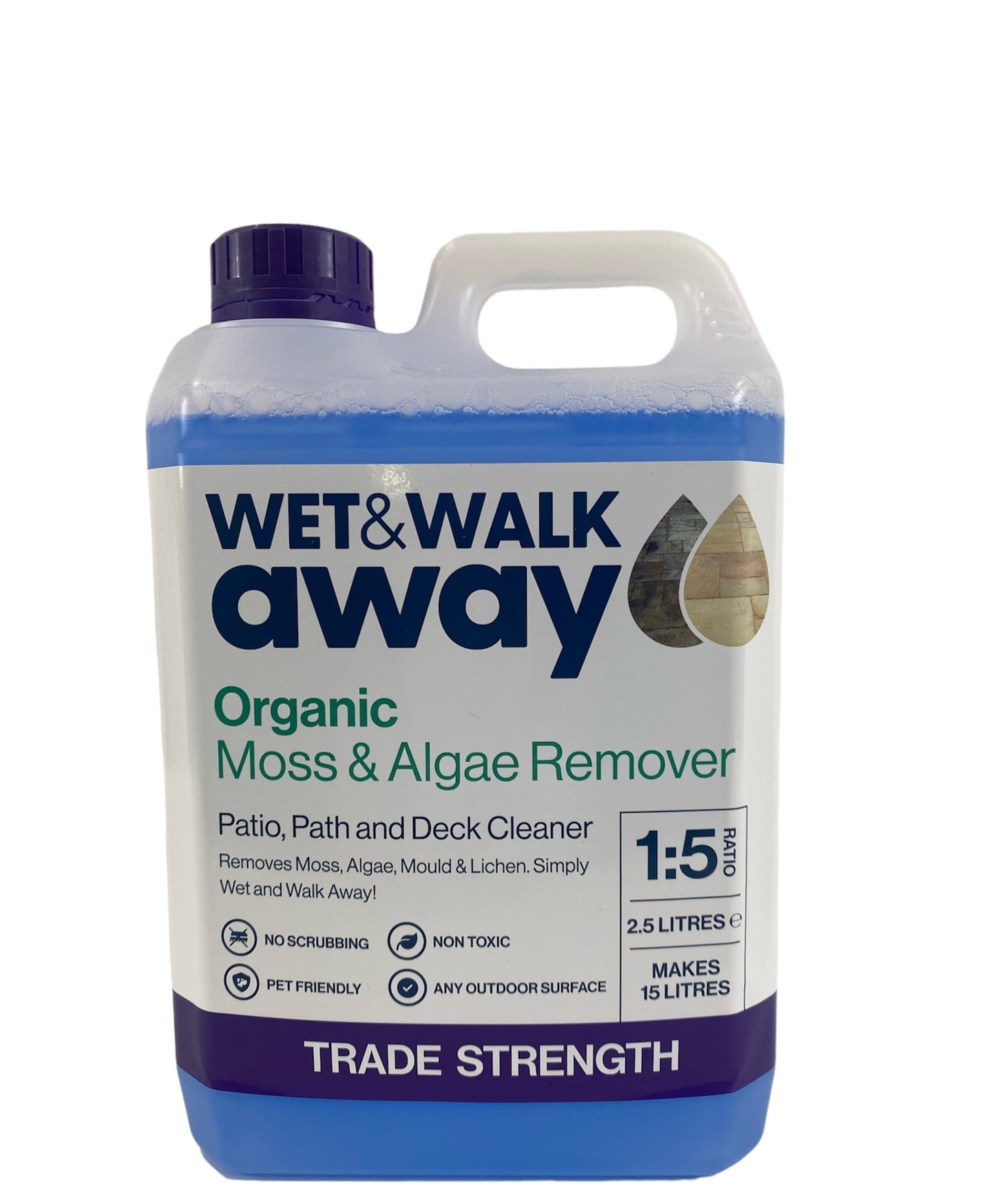 Wet & Walk Away Organic Moss & Algae Remover, Patio Cleaner, Mould, Lichen Remover 2.5Ltr Concentrate