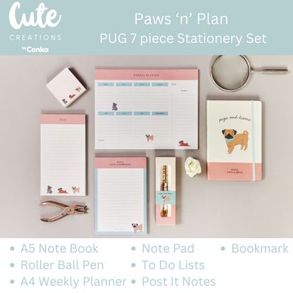 Paws 'n' Plan PUG Design 7 Piece Stationery Gift Set