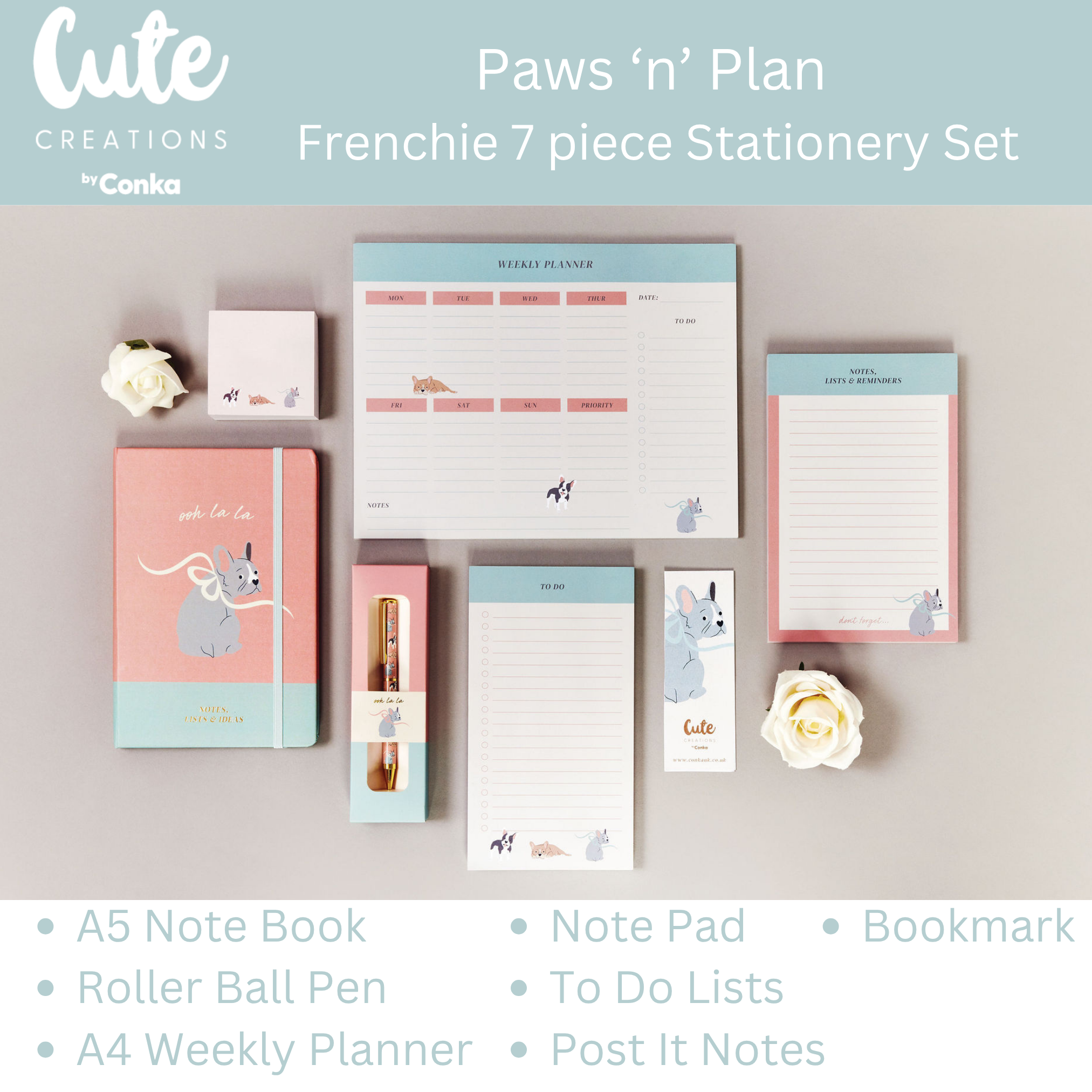 Paws 'n' Plan French Bulldog 7 Piece Stationery Gift Set