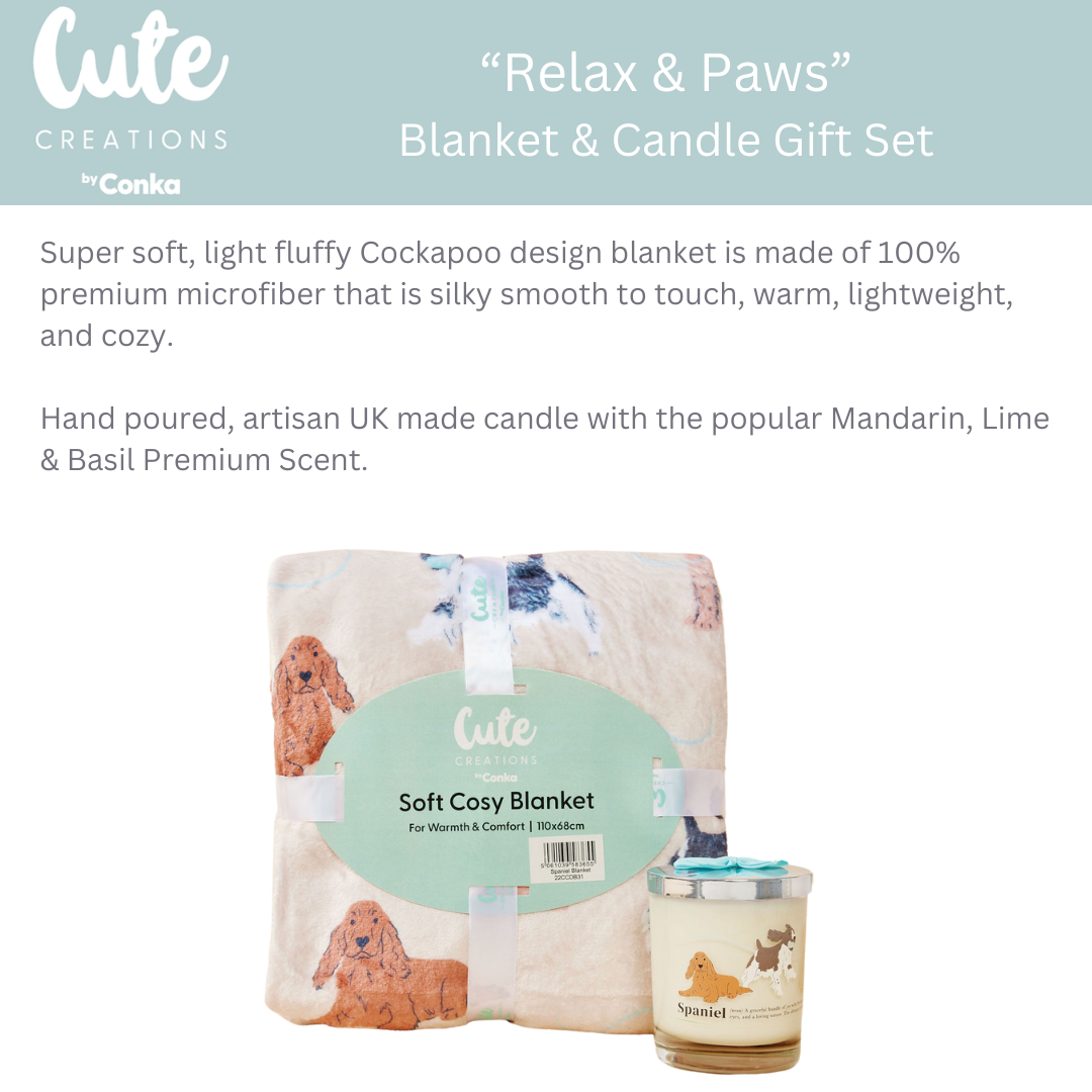 SPANIEL - Relax & Paws Blanket & Candle Gift Set