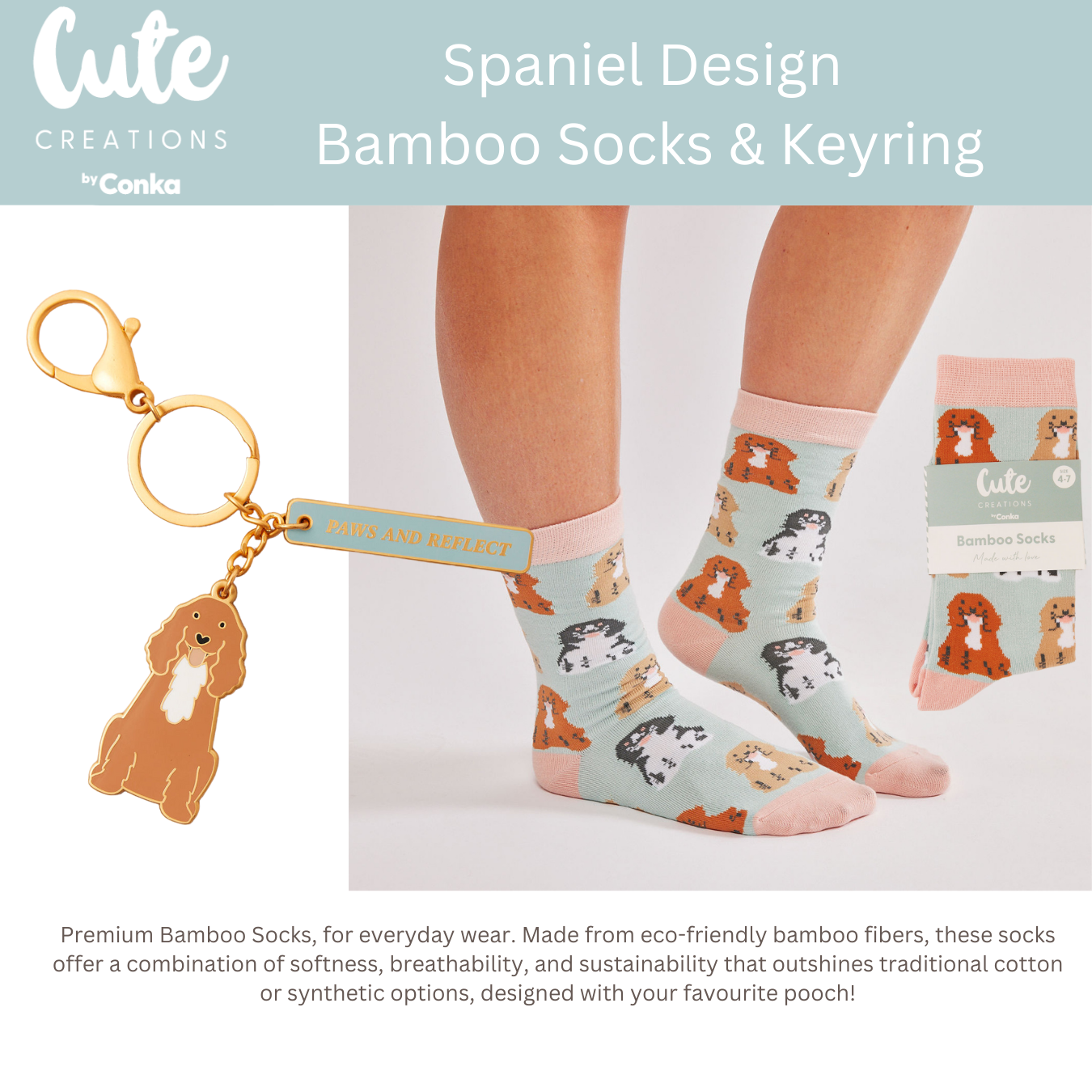 Spaniel 'Warm Soles & Goals' Gift Set - Socks, Large Candle, Coaster, Mug, Pen, Keyring