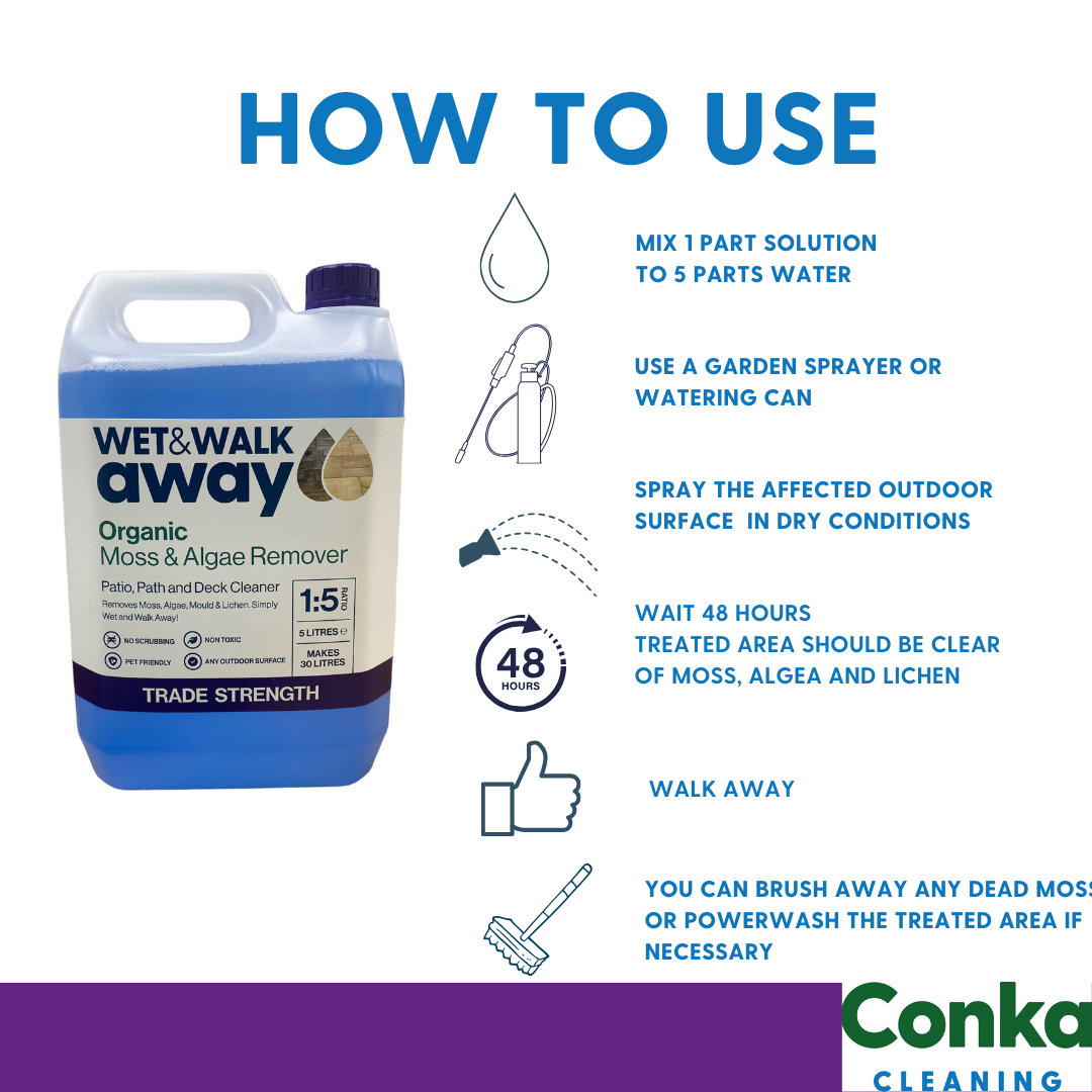 Wet & Walk Away Organic Moss & Algae Remover, Patio Cleaner, Mould, Lichen Remover 2.5Ltr Concentrate