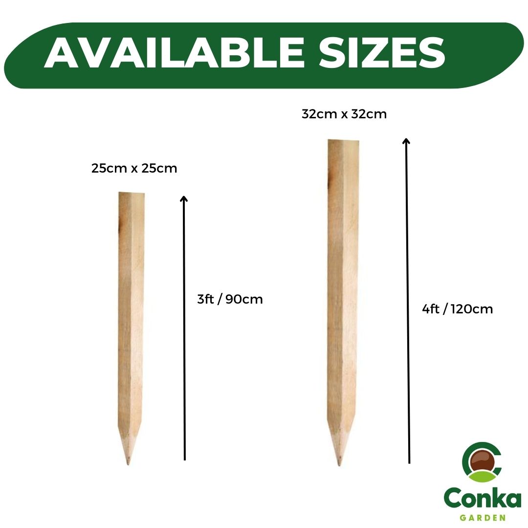 Tanalised Tree Stakes Posts 1.2m (4ft Long) 32mm x 32mm Square - Point ...