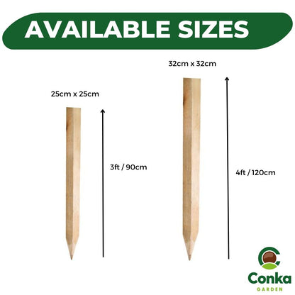 Tanalised Tree Stakes Posts 1.2m (4ft Long) 32mm x 32mm Square - Pointed