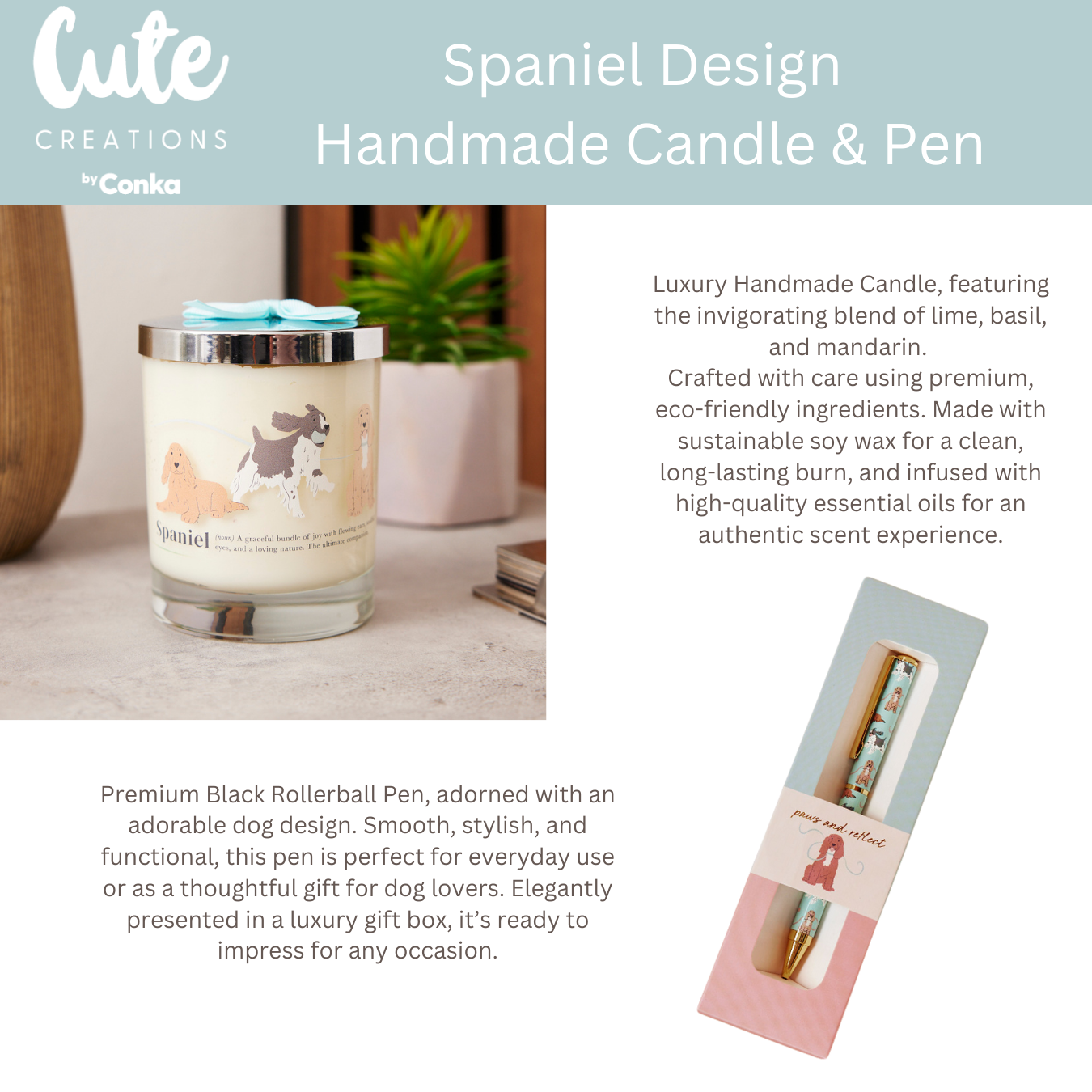 Spaniel 'Warm Soles & Goals' Gift Set - Socks, Large Candle, Coaster, Mug, Pen, Keyring