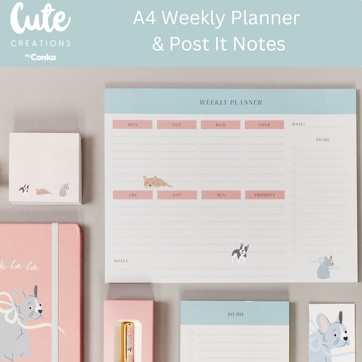 Paws 'n' Plan French Bulldog 7 Piece Stationery Gift Set