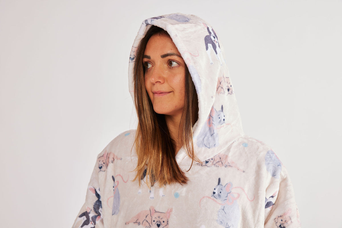 Luxury French Bulldog, Frenchie, Print Oversized Sherpa Hoodie Blanket