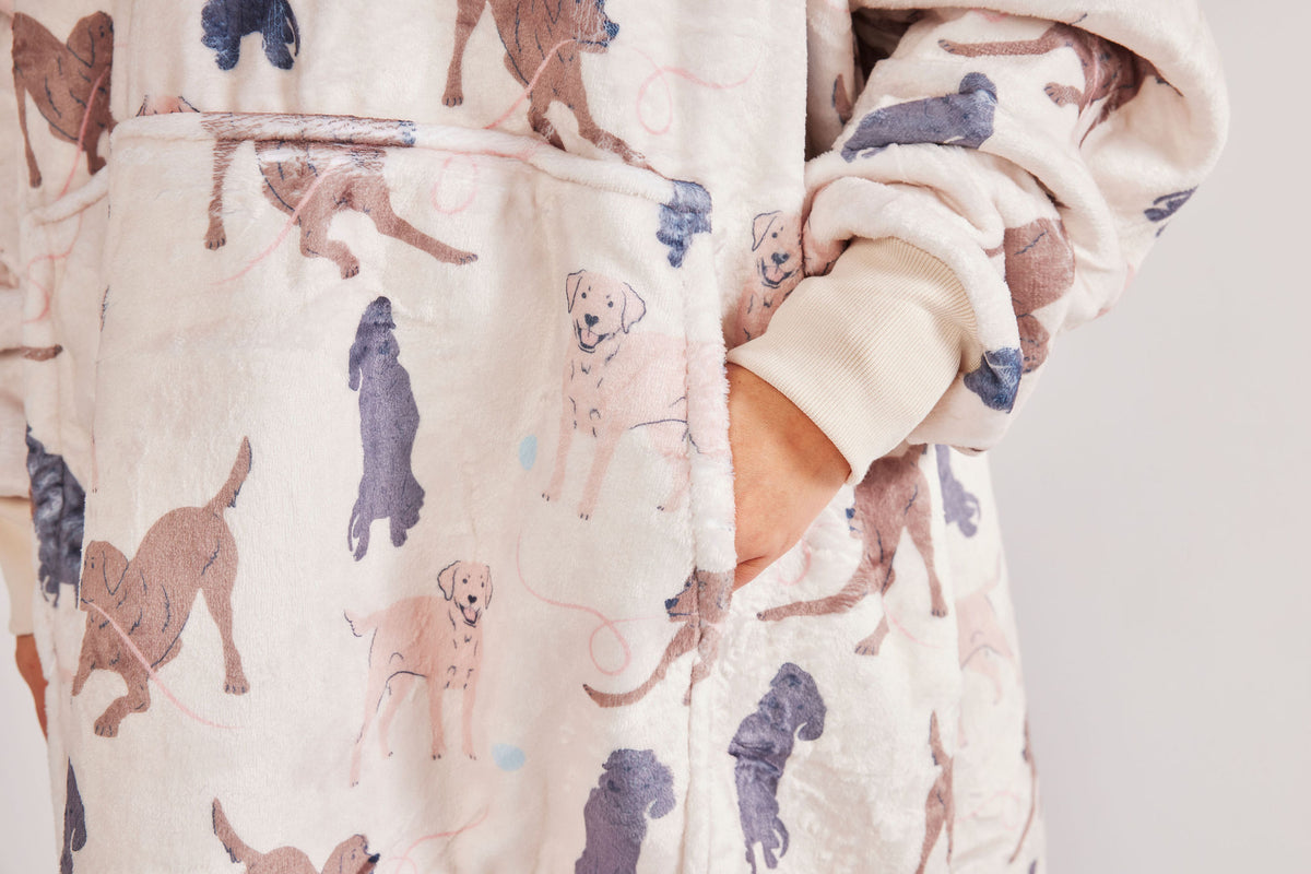 Luxury Labrador Print Oversized Sherpa Hoodie Blanket