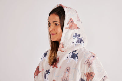 Luxury Spaniel Print Oversized Sherpa Hoodie Blanket