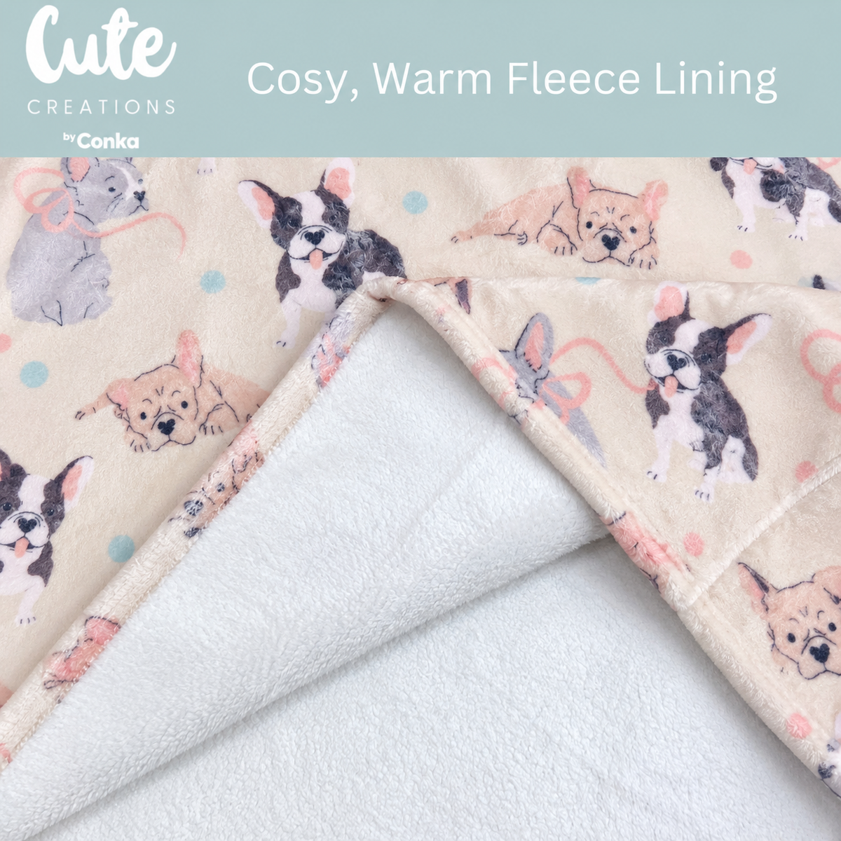 Luxury French Bulldog, Frenchie, Print Oversized Sherpa Hoodie Blanket