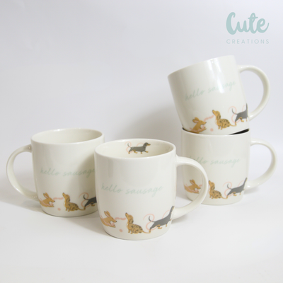 Set of 4 Cute Dachshund Mugs