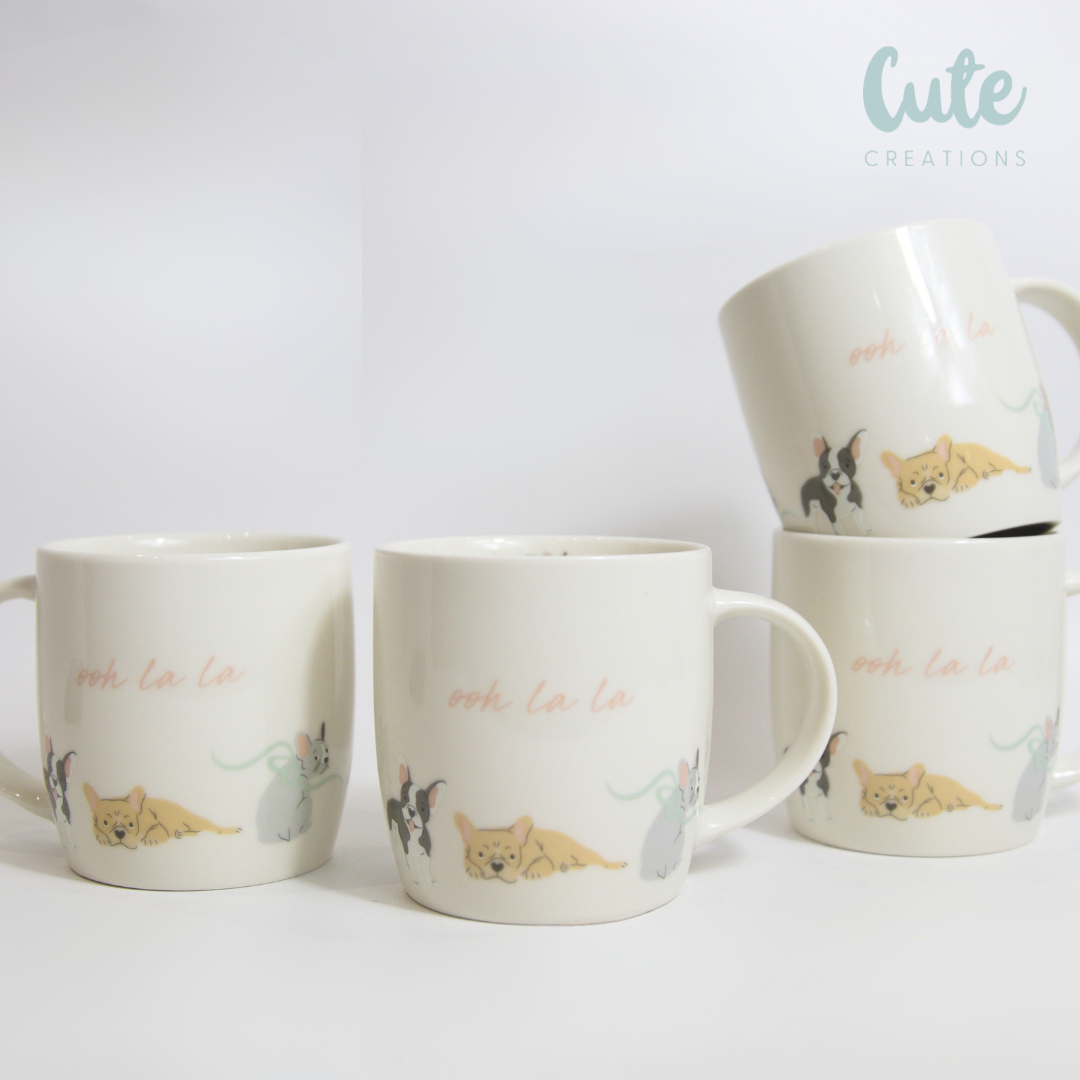 Set of 4 Cute French Bulldog Mugs