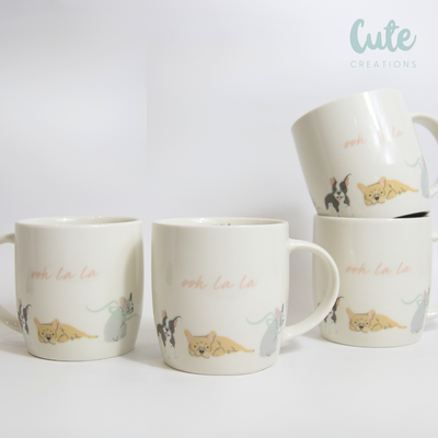 Set of 4 Cute French Bulldog Mugs