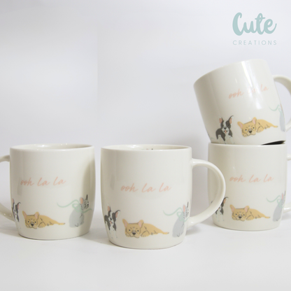 Set of 4 Cute French Bulldog Mugs