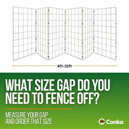 Fence panel with measurement guide and Conka branding