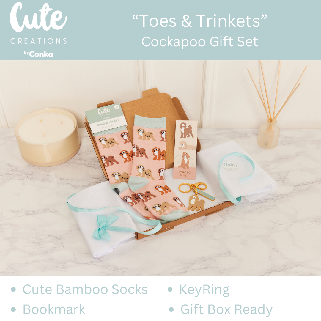 Cockapoo Toes & Trinkets Gift Set - Socks, Bookmark & Keyring