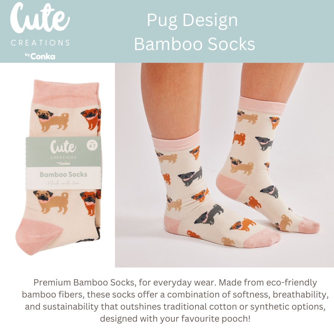 Pug Design Toes & Trinkets Gift Set - Socks, Bookmark & Keyring