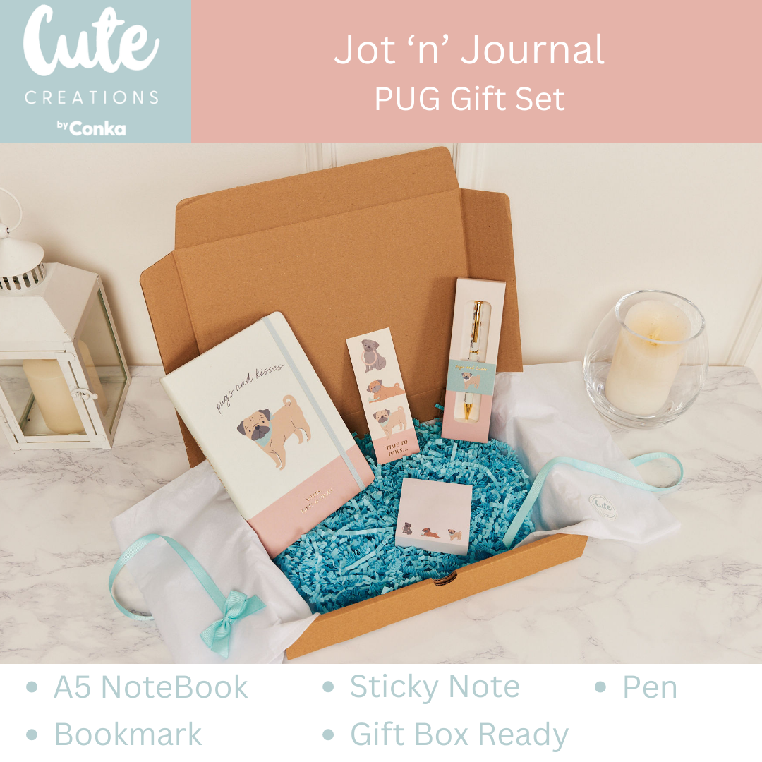 Pug Jot 'n' Journal Gift Set - Notebook, Pen, Sticky Notes, Bookmark