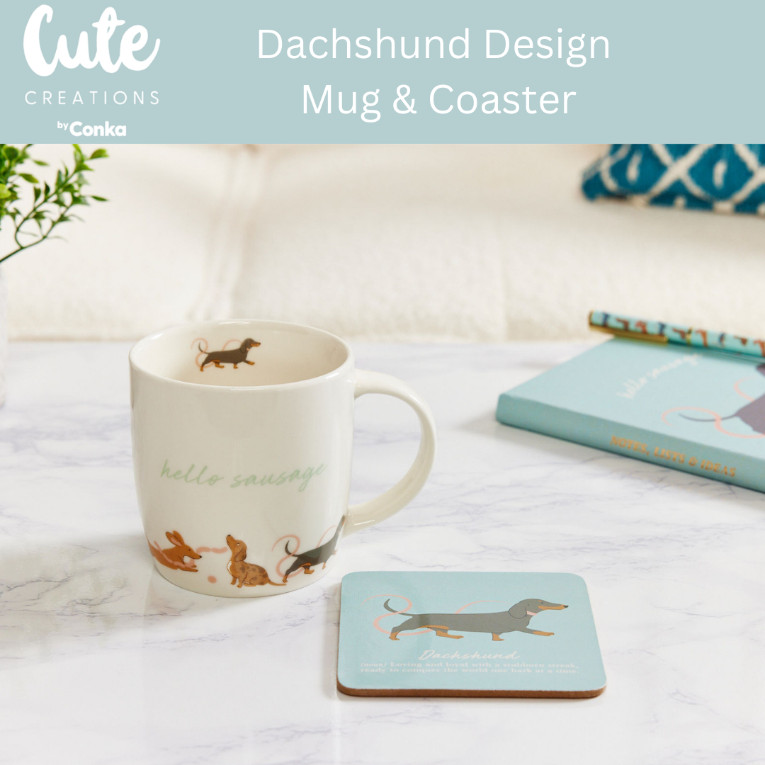 Dachshund 'Brew & Do' Gift Set - Mug, Coaster, To Do List, Bookmark & Pen